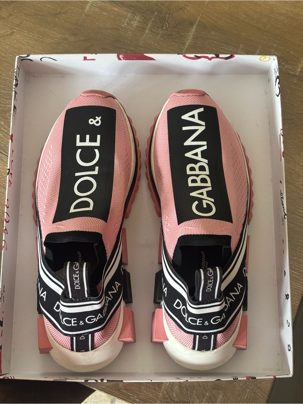 Dolce & Gabbana Pink And Black Logo Slip-On Sneakers For Women